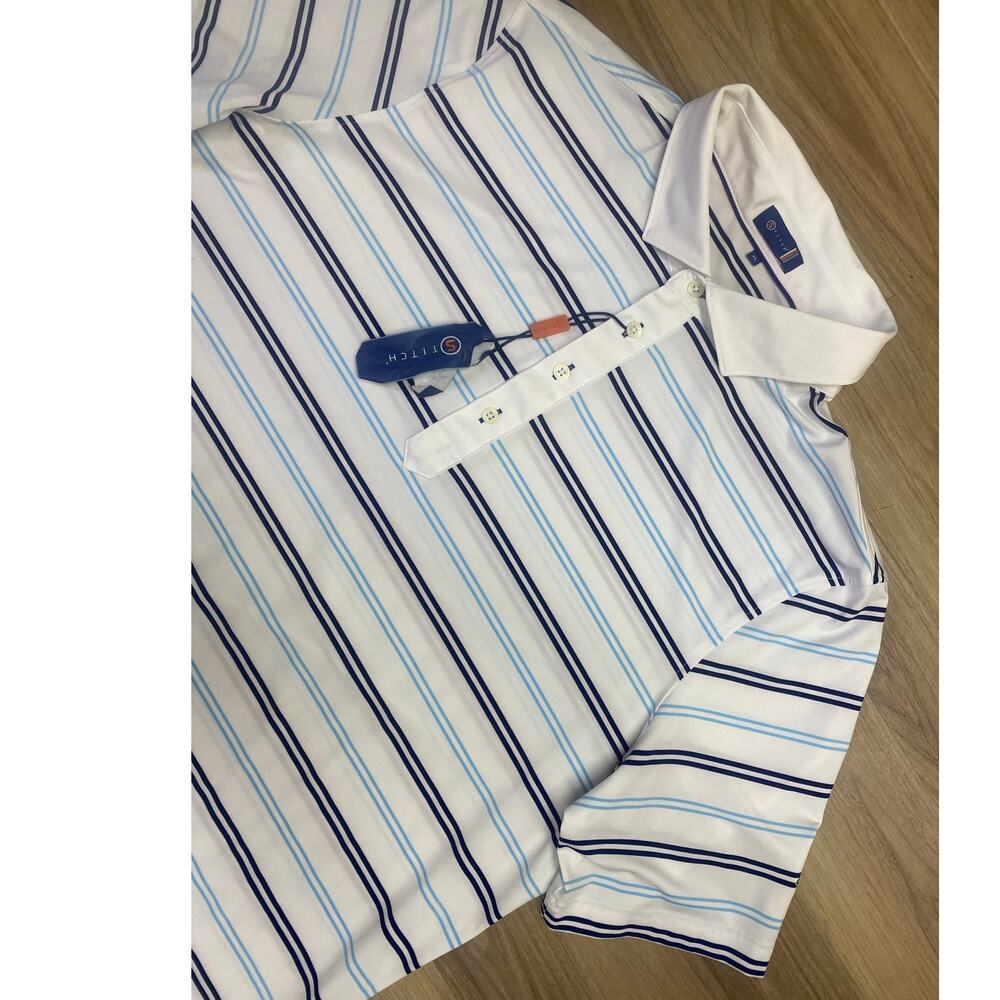 NEW Men Stitch Brand Golf performance stripe short sleeve athletic polo shirt XL